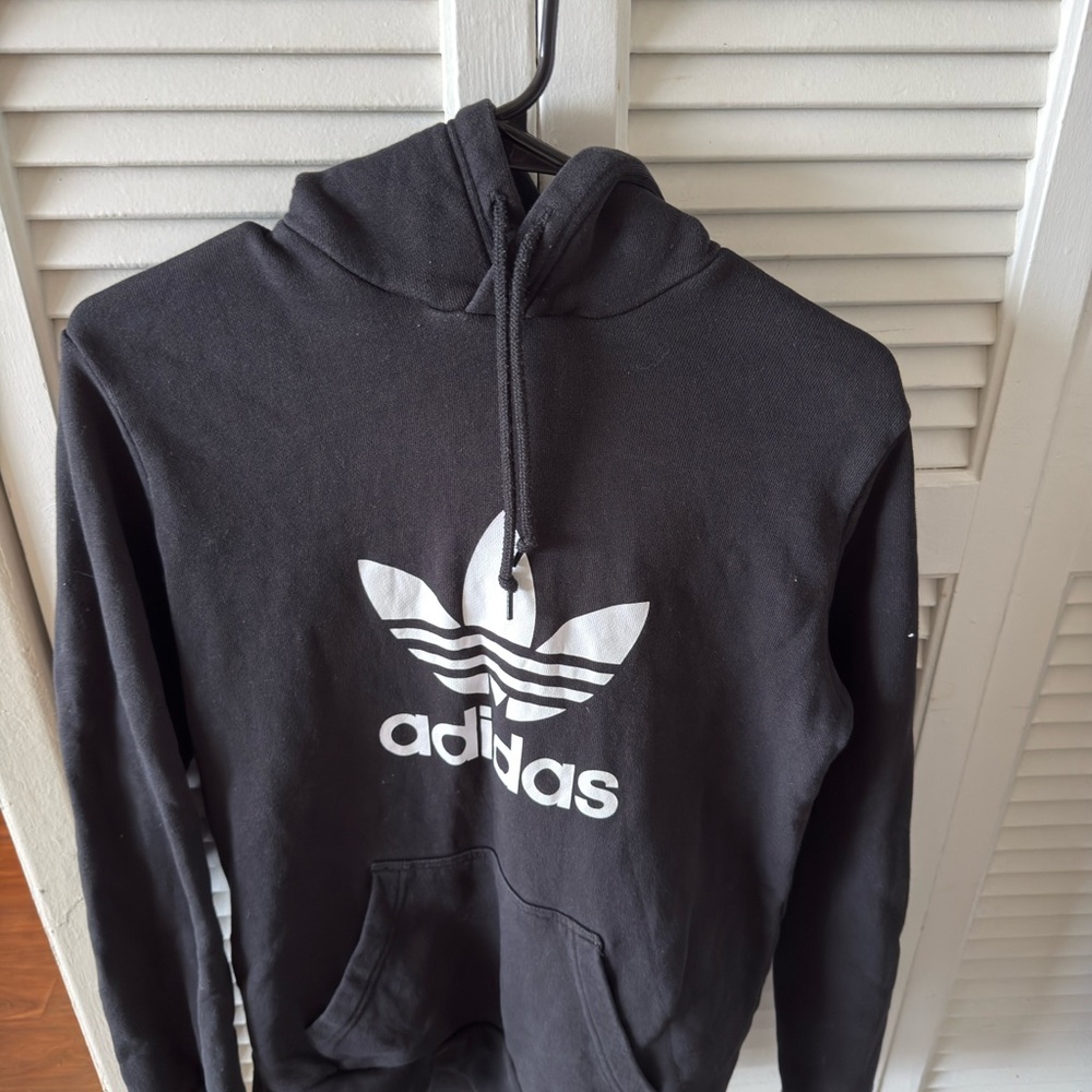 Adidas Men's Black Hoodie with White Trefoil Logo